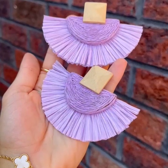 Anthropologie Lavender Rattan Bohemian Earrings - Picture 4 of 11